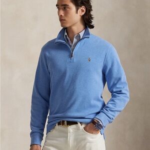 POLO Ralph Lauren Sweater Mens XL Blue Estate Rib Knit Quarter Zip Sweater Pony